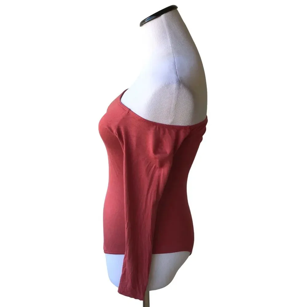 Lulus Upstage Rusty Rose Off The Shoulder Long Sleeve Bodysuit